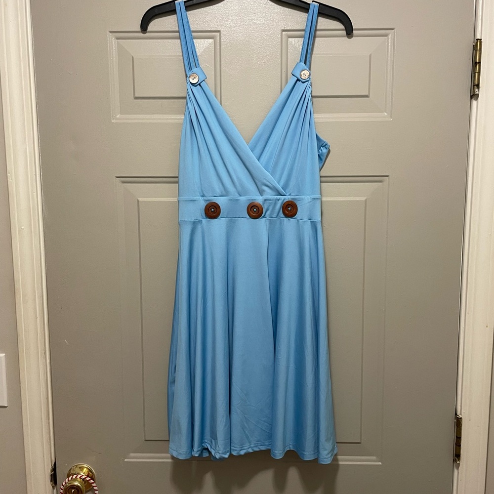 Elegant Blue Buttoned Women's Dress